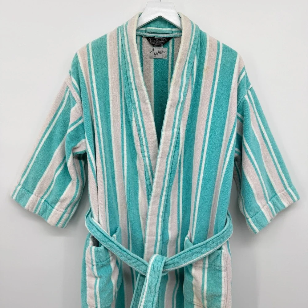 Vintage Terry Cloth Mens Robe One Size Pockets Belted Smoking Jacket Old Money